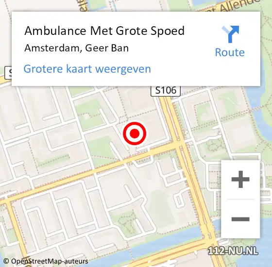 Locatie op kaart van de 112 melding: Ambulance Met Grote Spoed Naar Amsterdam, Geer Ban op 12 januari 2024 01:06