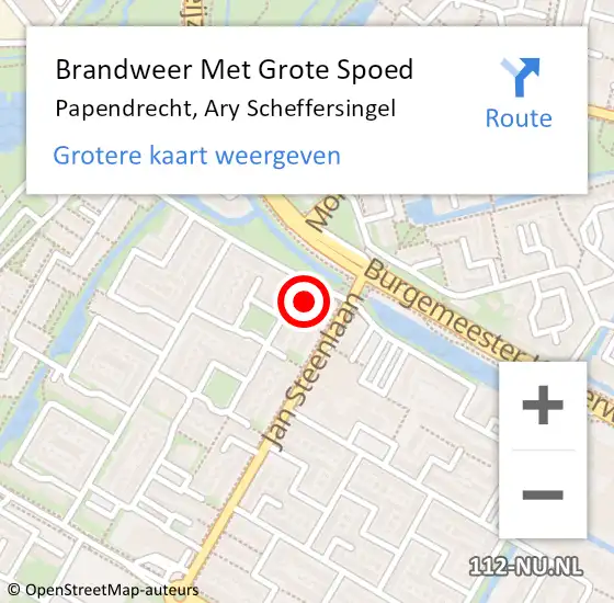 Locatie op kaart van de 112 melding: Brandweer Met Grote Spoed Naar Papendrecht, Ary Scheffersingel op 12 januari 2024 02:55