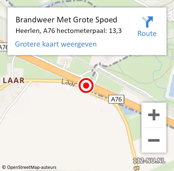 Locatie op kaart van de 112 melding: Brandweer Met Grote Spoed Naar Heerlen, A76 hectometerpaal: 13,3 op 12 januari 2024 03:38