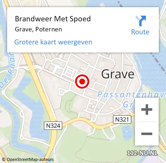 Locatie op kaart van de 112 melding: Brandweer Met Spoed Naar Grave, Poternen op 12 januari 2024 05:44