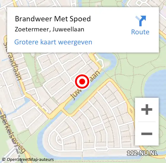 Locatie op kaart van de 112 melding: Brandweer Met Spoed Naar Zoetermeer, Juweellaan op 12 januari 2024 07:07