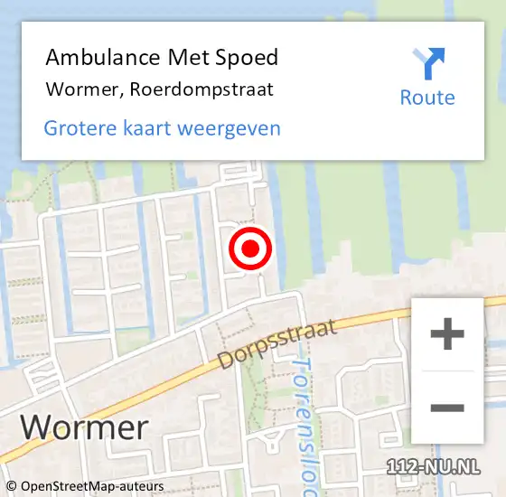 Locatie op kaart van de 112 melding: Ambulance Met Spoed Naar Wormer, Roerdompstraat op 12 januari 2024 07:13