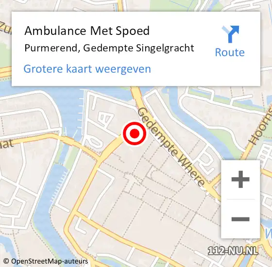 Locatie op kaart van de 112 melding: Ambulance Met Spoed Naar Purmerend, Gedempte Singelgracht op 12 januari 2024 07:26