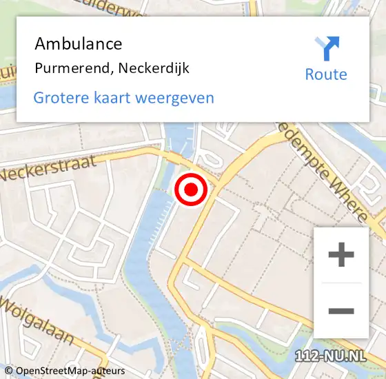 Locatie op kaart van de 112 melding: Ambulance Purmerend, Neckerdijk op 12 januari 2024 07:30