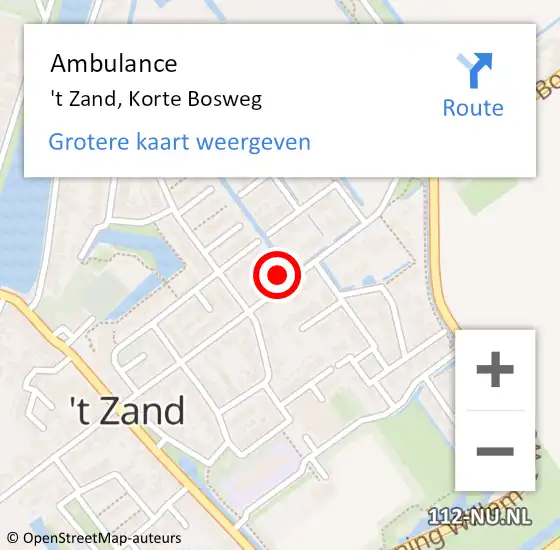 Locatie op kaart van de 112 melding: Ambulance 't Zand, Korte Bosweg op 12 januari 2024 07:31