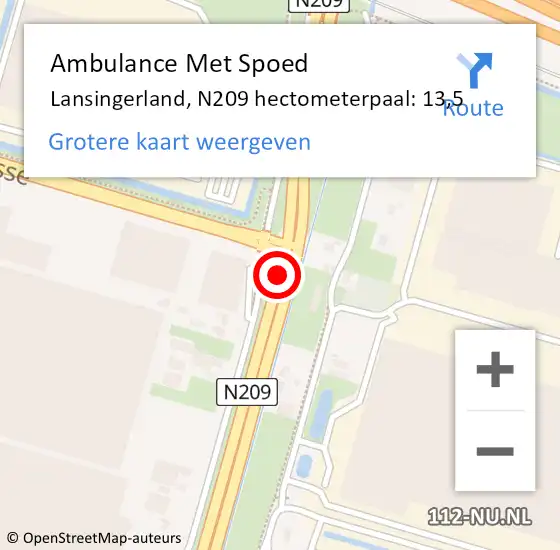 Locatie op kaart van de 112 melding: Ambulance Met Spoed Naar Lansingerland, N209 hectometerpaal: 13,5 op 12 januari 2024 08:17