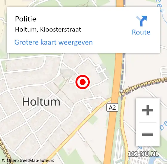 Locatie op kaart van de 112 melding: Politie Holtum, Kloosterstraat op 12 januari 2024 08:25