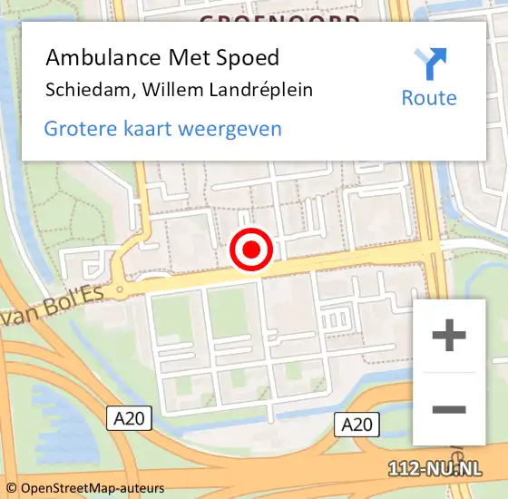 Locatie op kaart van de 112 melding: Ambulance Met Spoed Naar Schiedam, Willem Landréplein op 12 januari 2024 08:51