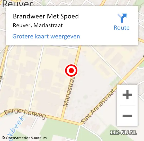 Locatie op kaart van de 112 melding: Brandweer Met Spoed Naar Reuver, Mariastraat op 12 januari 2024 09:33