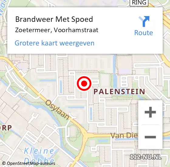 Locatie op kaart van de 112 melding: Brandweer Met Spoed Naar Zoetermeer, Voorhamstraat op 12 januari 2024 09:51