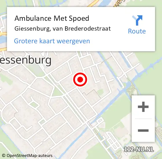 Locatie op kaart van de 112 melding: Ambulance Met Spoed Naar Giessenburg, van Brederodestraat op 12 januari 2024 09:54