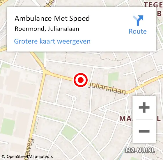 Locatie op kaart van de 112 melding: Ambulance Met Spoed Naar Roermond, Julianalaan op 12 januari 2024 10:01