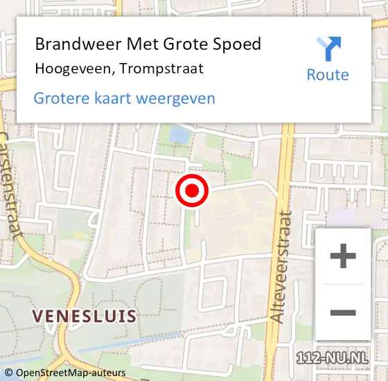 Locatie op kaart van de 112 melding: Brandweer Met Grote Spoed Naar Hoogeveen, Trompstraat op 12 januari 2024 10:01