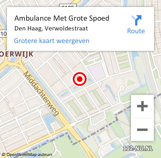 Locatie op kaart van de 112 melding: Ambulance Met Grote Spoed Naar Den Haag, Verwoldestraat op 12 januari 2024 10:21