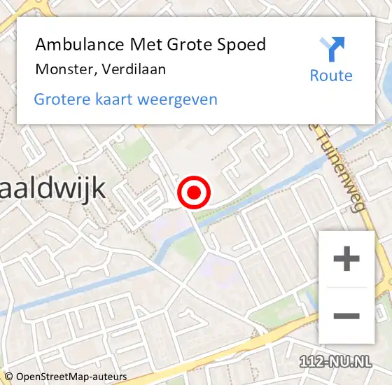 Locatie op kaart van de 112 melding: Ambulance Met Grote Spoed Naar Monster, Verdilaan op 12 januari 2024 10:29