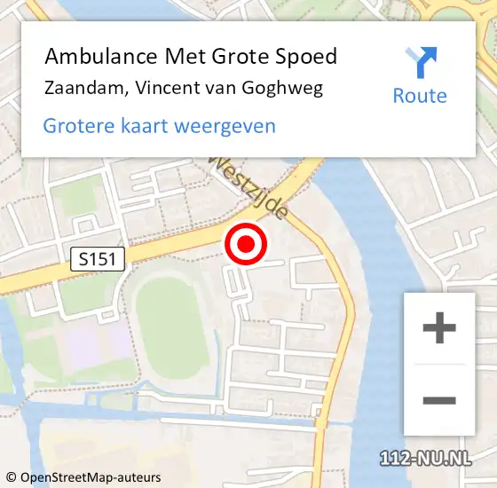 Locatie op kaart van de 112 melding: Ambulance Met Grote Spoed Naar Zaandam, Vincent van Goghweg op 12 januari 2024 10:49