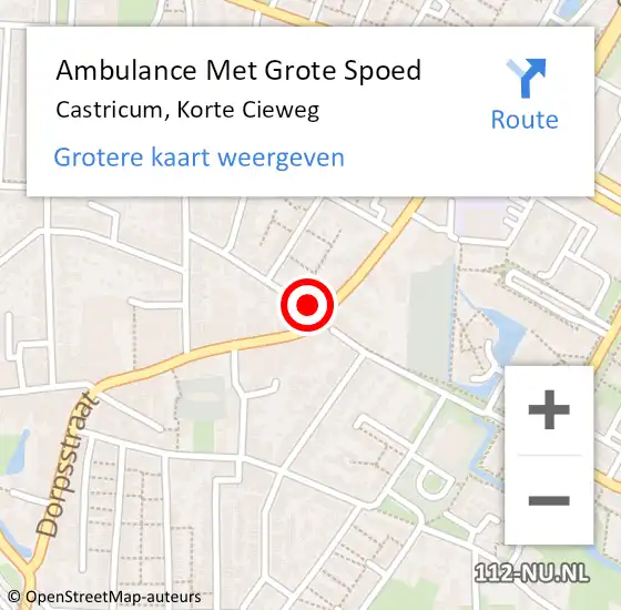Locatie op kaart van de 112 melding: Ambulance Met Grote Spoed Naar Castricum, Korte Cieweg op 12 januari 2024 11:16