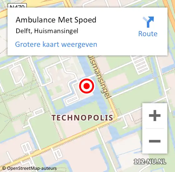 Locatie op kaart van de 112 melding: Ambulance Met Spoed Naar Delft, Huismansingel op 12 januari 2024 11:19