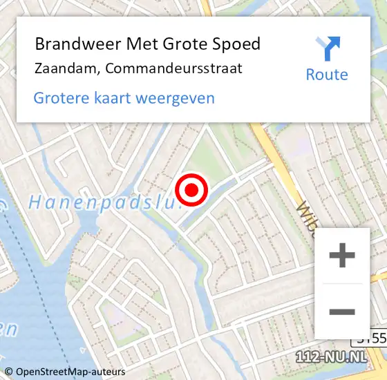 Locatie op kaart van de 112 melding: Brandweer Met Grote Spoed Naar Zaandam, Commandeursstraat op 12 januari 2024 11:42