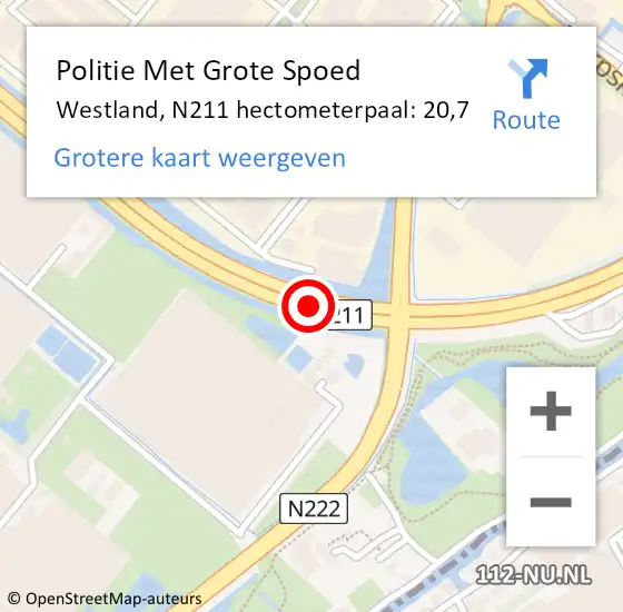 Locatie op kaart van de 112 melding: Politie Met Grote Spoed Naar Westland, N211 hectometerpaal: 20,7 op 12 januari 2024 11:45