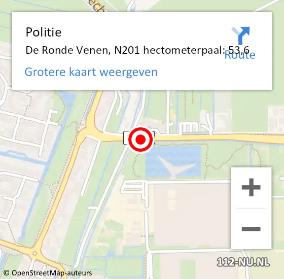 Locatie op kaart van de 112 melding: Politie De Ronde Venen, N201 hectometerpaal: 53,6 op 12 januari 2024 12:22