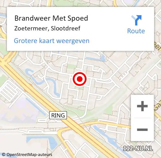 Locatie op kaart van de 112 melding: Brandweer Met Spoed Naar Zoetermeer, Slootdreef op 12 januari 2024 12:29