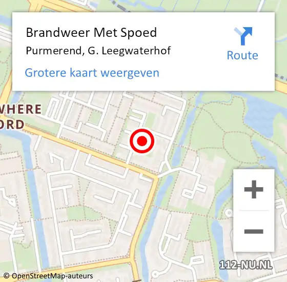 Locatie op kaart van de 112 melding: Brandweer Met Spoed Naar Purmerend, G. Leegwaterhof op 12 januari 2024 12:30