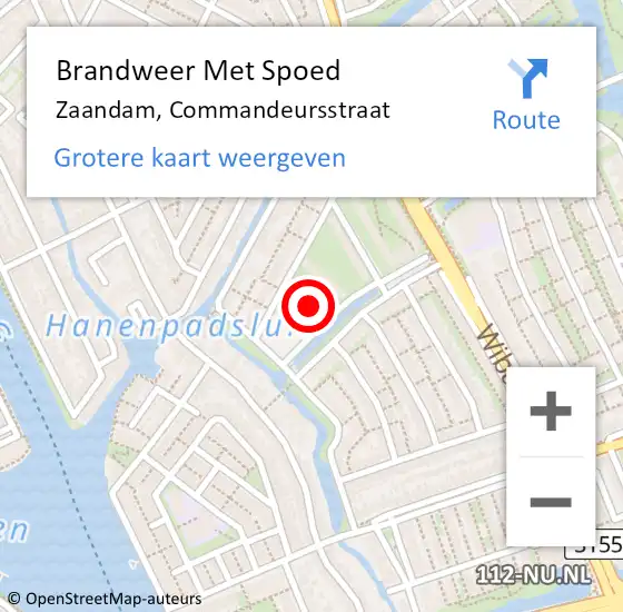 Locatie op kaart van de 112 melding: Brandweer Met Spoed Naar Zaandam, Commandeursstraat op 12 januari 2024 12:50