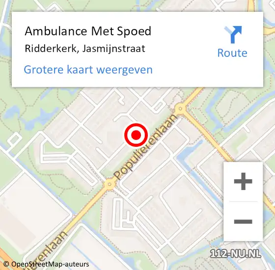 Locatie op kaart van de 112 melding: Ambulance Met Spoed Naar Ridderkerk, Jasmijnstraat op 12 januari 2024 13:08