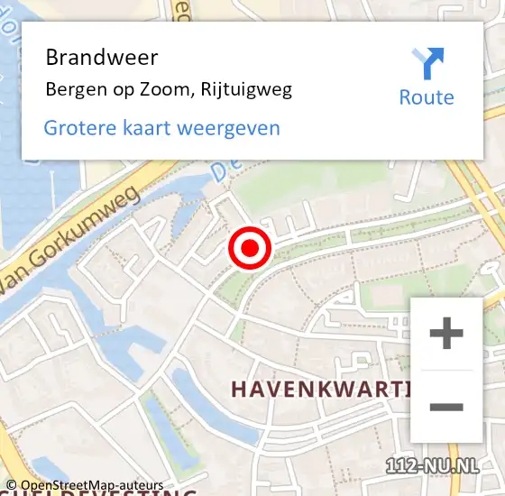 Locatie op kaart van de 112 melding: Brandweer Bergen op Zoom, Rijtuigweg op 12 januari 2024 13:36
