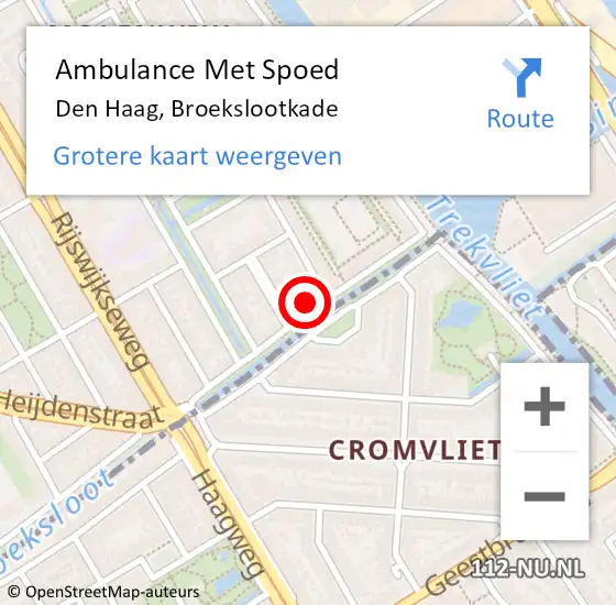 Locatie op kaart van de 112 melding: Ambulance Met Spoed Naar Den Haag, Broekslootkade op 12 januari 2024 13:37