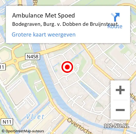 Locatie op kaart van de 112 melding: Ambulance Met Spoed Naar Bodegraven, Burg. v. Dobben de Bruijnstraat op 12 januari 2024 13:52