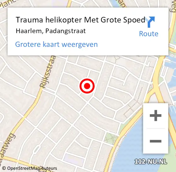 Locatie op kaart van de 112 melding: Trauma helikopter Met Grote Spoed Naar Haarlem, Padangstraat op 12 januari 2024 13:58