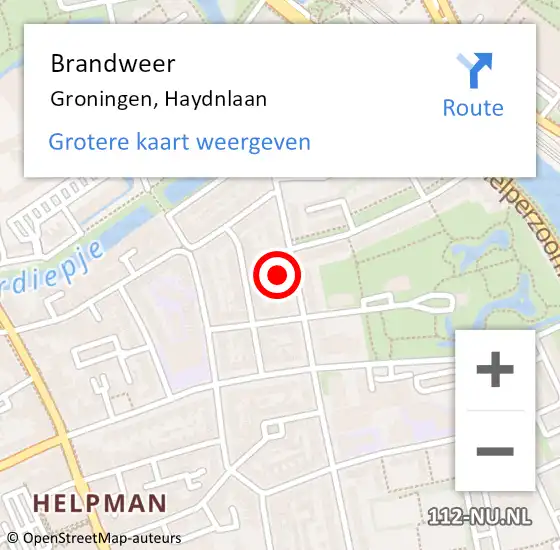 Locatie op kaart van de 112 melding: Brandweer Groningen, Haydnlaan op 12 januari 2024 13:59