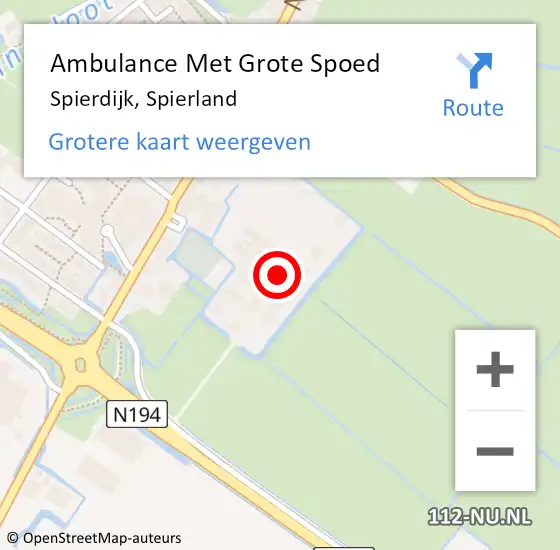 Locatie op kaart van de 112 melding: Ambulance Met Grote Spoed Naar Spierdijk, Spierland op 12 januari 2024 14:16