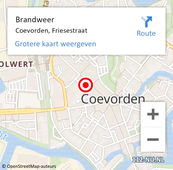Locatie op kaart van de 112 melding: Brandweer Coevorden, Friesestraat op 12 januari 2024 14:16