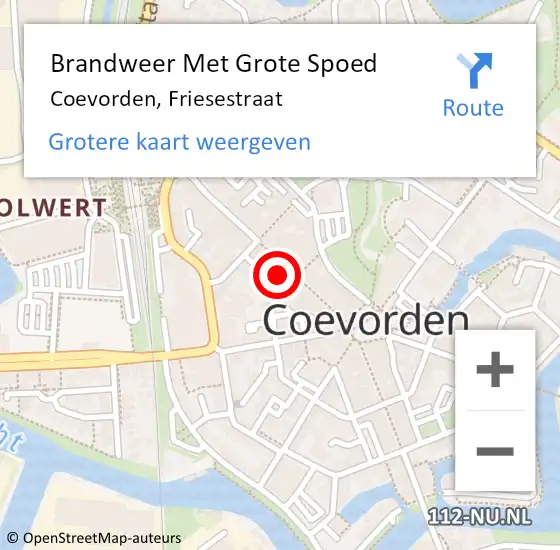 Locatie op kaart van de 112 melding: Brandweer Met Grote Spoed Naar Coevorden, Friesestraat op 12 januari 2024 14:16