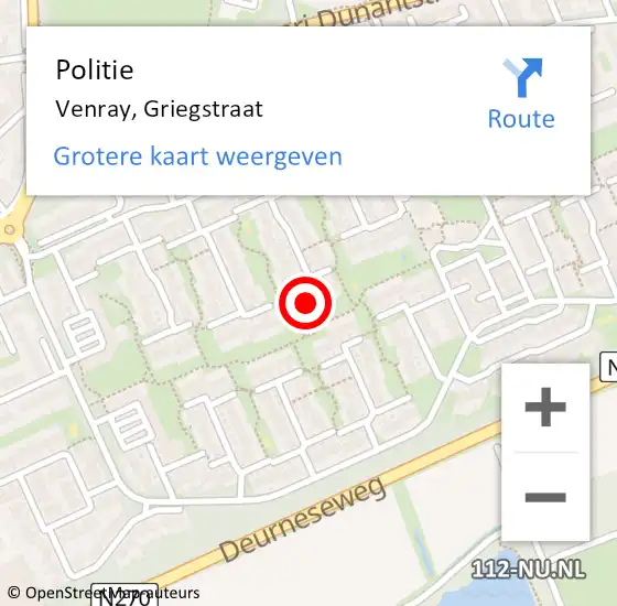 Locatie op kaart van de 112 melding: Politie Venray, Griegstraat op 12 januari 2024 14:20