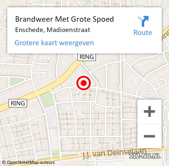 Locatie op kaart van de 112 melding: Brandweer Met Grote Spoed Naar Enschede, Madioenstraat op 12 januari 2024 14:39