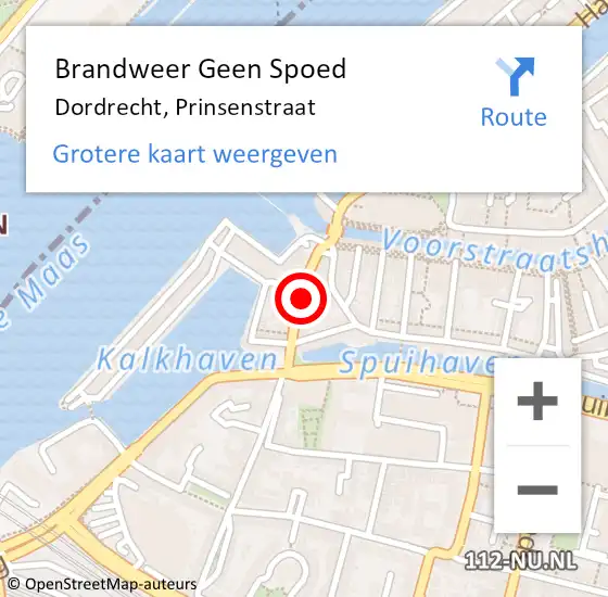 Locatie op kaart van de 112 melding: Brandweer Geen Spoed Naar Dordrecht, Prinsenstraat op 12 januari 2024 15:11