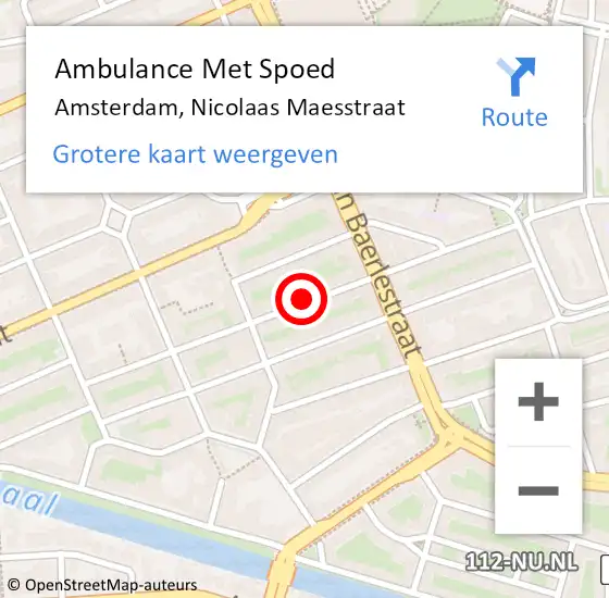 Locatie op kaart van de 112 melding: Ambulance Met Spoed Naar Amsterdam, Nicolaas Maesstraat op 12 januari 2024 15:13