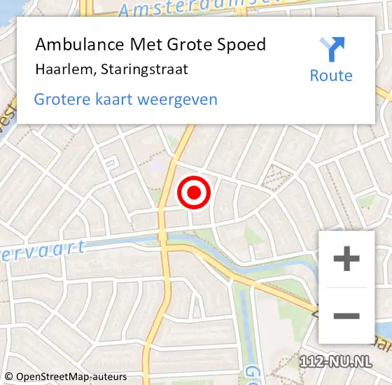 Locatie op kaart van de 112 melding: Ambulance Met Grote Spoed Naar Haarlem, Staringstraat op 12 januari 2024 15:46