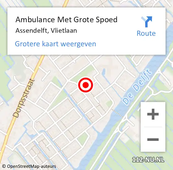 Locatie op kaart van de 112 melding: Ambulance Met Grote Spoed Naar Assendelft, Vlietlaan op 12 januari 2024 15:48