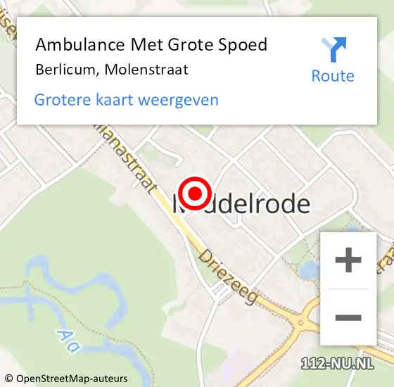 Locatie op kaart van de 112 melding: Ambulance Met Grote Spoed Naar Berlicum, Molenstraat op 22 september 2014 00:22