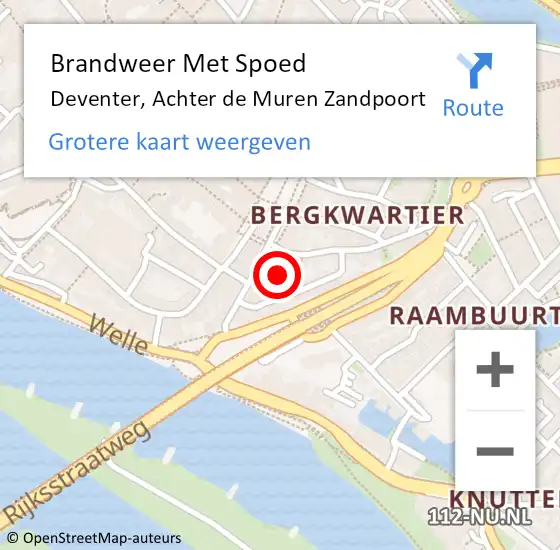 Locatie op kaart van de 112 melding: Brandweer Met Spoed Naar Deventer, Achter de Muren Zandpoort op 12 januari 2024 16:19