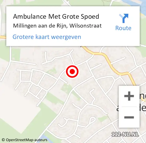 Locatie op kaart van de 112 melding: Ambulance Met Grote Spoed Naar Millingen aan de Rijn, Wilsonstraat op 22 september 2014 00:23