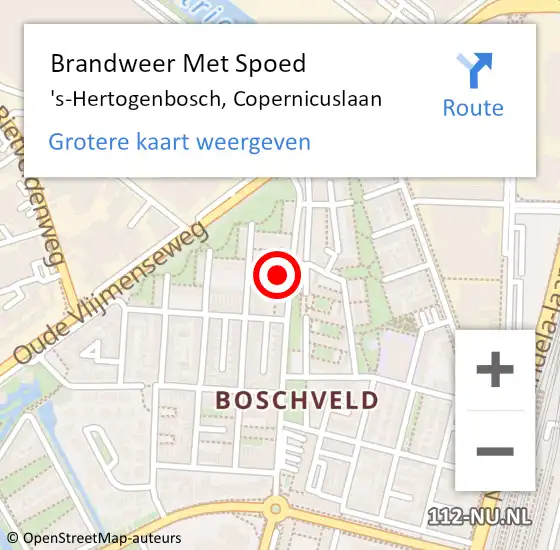 Locatie op kaart van de 112 melding: Brandweer Met Spoed Naar 's-Hertogenbosch, Copernicuslaan op 12 januari 2024 16:44