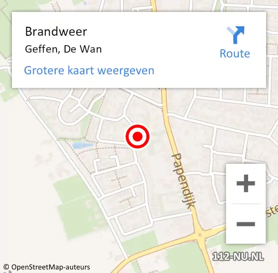 Locatie op kaart van de 112 melding: Brandweer Geffen, De Wan op 12 januari 2024 16:59