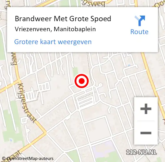 Locatie op kaart van de 112 melding: Brandweer Met Grote Spoed Naar Vriezenveen, Manitobaplein op 12 januari 2024 17:09