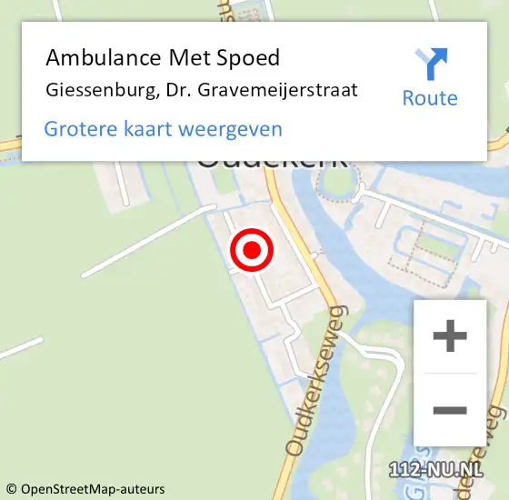 Locatie op kaart van de 112 melding: Ambulance Met Spoed Naar Giessenburg, Dr. Gravemeijerstraat op 12 januari 2024 17:35